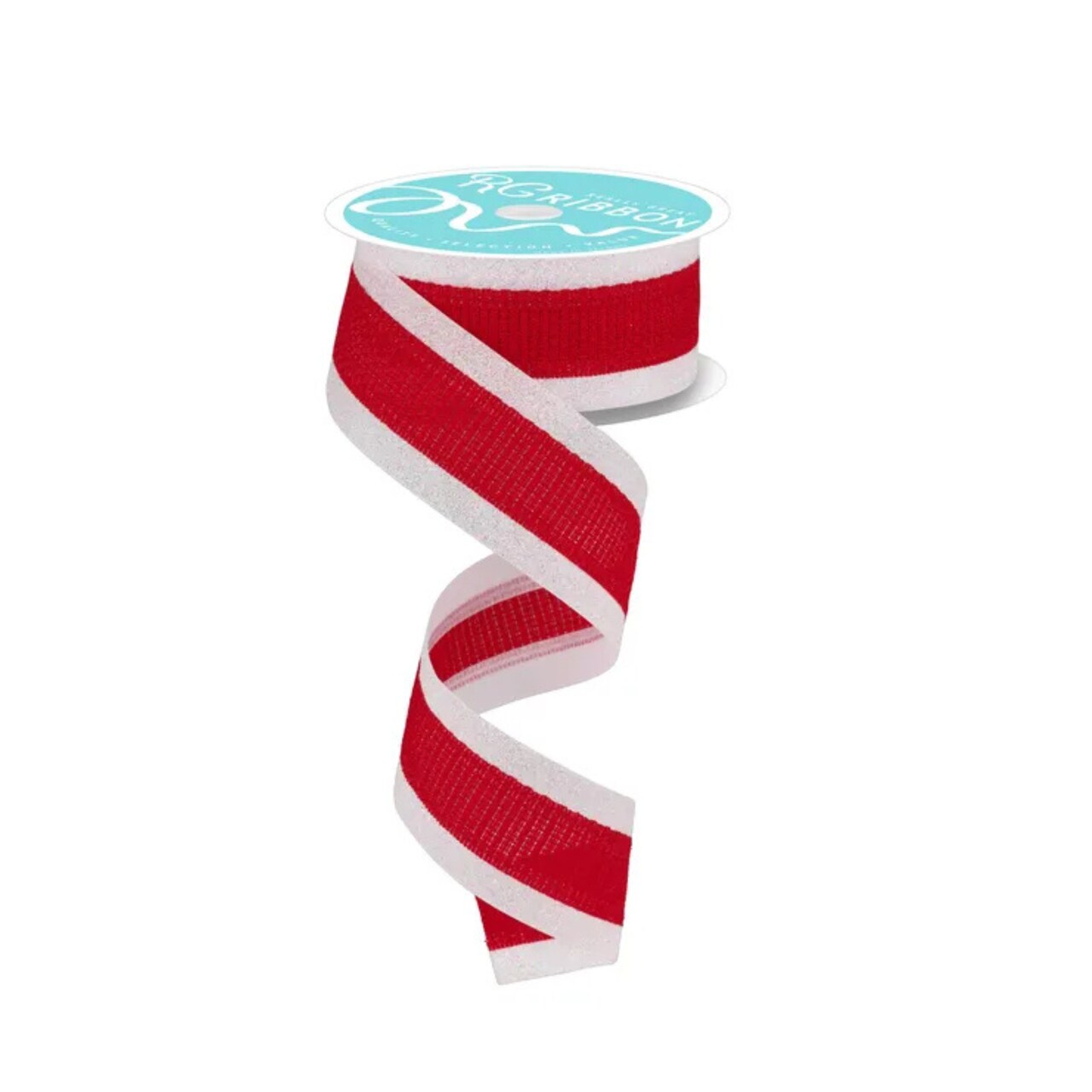 1.5"x10yd Red & White Iridescent Glitter Christmas Wired Ribbon – Holiday Ribbon for Bows & Wreaths-RG0823324